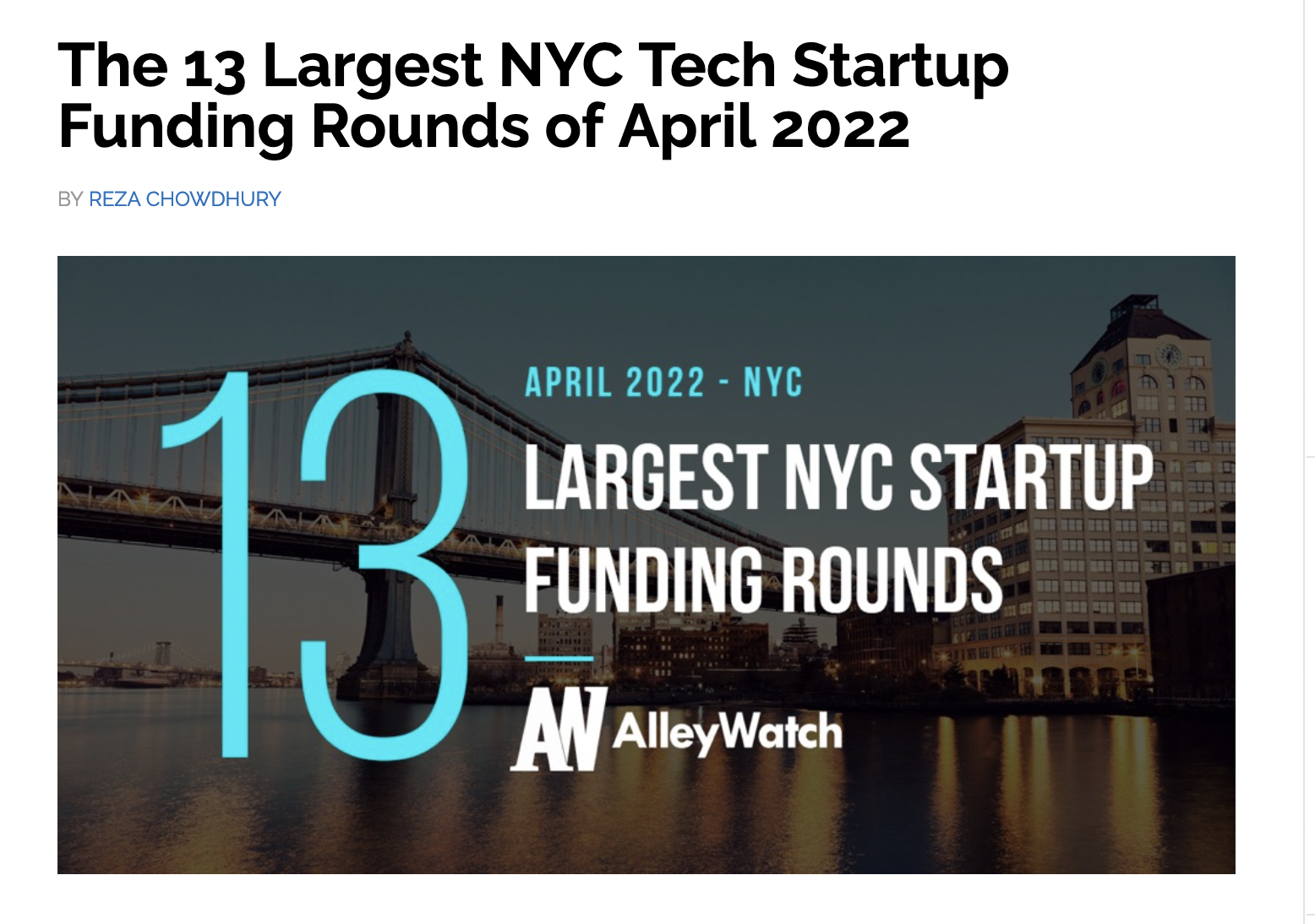 The 13 Largest NYC Tech Startup Funding Rounds of April 2022