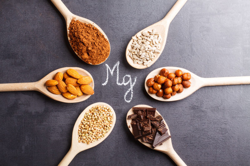 Magnesium-rich foods on spoons